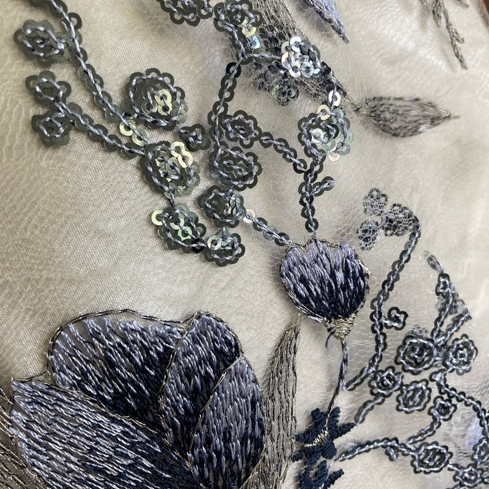 Tahari ASL‎ Embroidered Mesh Dress 8 Blue Silver Fairy Garden Prom Y2K Revival - Picture 12 of 12